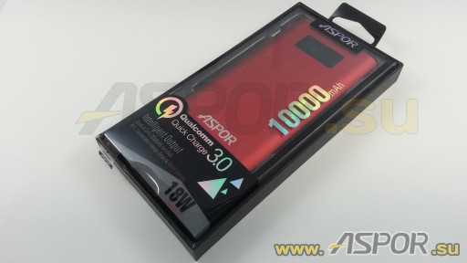 Внешний аккумулятор ASPOR Q388 (Power Bank), красный
