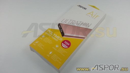 Внешний аккумулятор ASPOR A373 (Power Bank), розовое золото