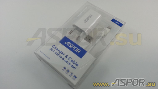 Зарядное устройство ASPOR A821, USB + кабель Lightning