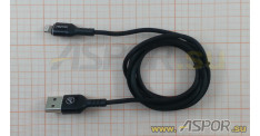 Кабель ASPOR A122, lightning USB, черный