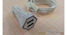 Автомобильное зарядное ASPOR A901, USB + кабель lightning
