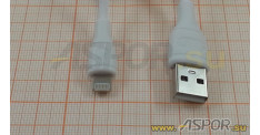 Кабель ASPOR AC-02 Plus, lightning USB, 2m, белый