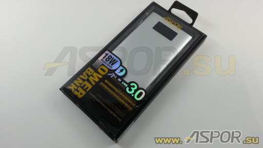 Внешний аккумулятор ASPOR Q389 (Power Bank), серебро