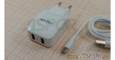Зарядное устройство ASPOR A829, USB + кабель Type -C