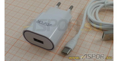 Зарядное устройство ASPOR A818, USB + кабель USB - Type-C