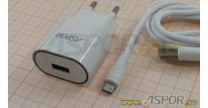 Зарядное устройство ASPOR A818, USB + кабель USB - micro USB