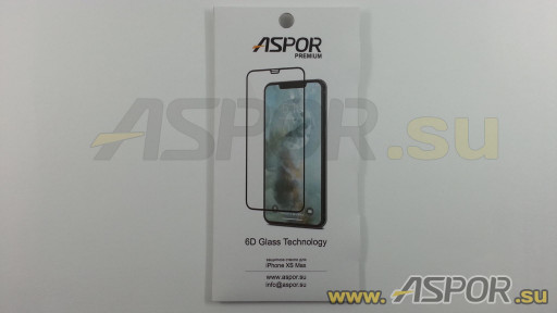 Защитное стекло Aspor 6D (Gorilla Glass ) для телефона iPhone XS Max, черное