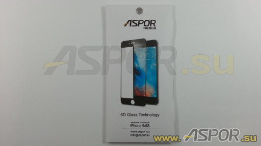 Защитное стекло Aspor 6D (Gorilla Glass ) для телефона iPhone 6/6S (4,7"), черное
