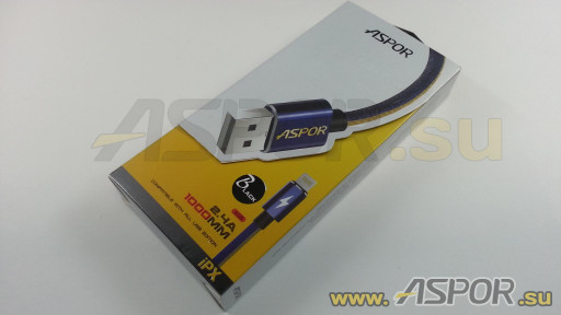 Кабель ASPOR A126, lightning USB, черный