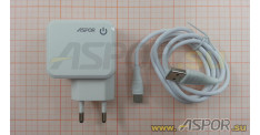 Зарядное устройство ASPOR A830, USB + кабель  Type-C