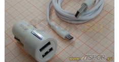Автомобильное зарядное ASPOR A905, USB + кабель micro USB