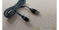 Кабель ASPOR A136, lightning USB, серый