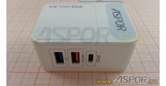 Зарядное устройство ASPOR A838, USB + кабель USB - Type-C