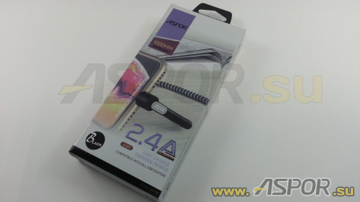 Кабель ASPOR A185 micro USB, черный/серебро