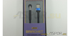 Кабель ASPOR A186, lightning USB, черный/синий