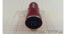 Автомобильное зарядное ASPOR A918, USB + кабель USB - micro USB, красный