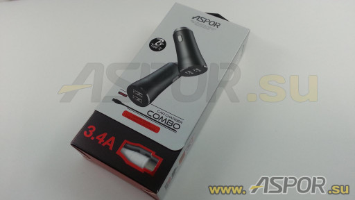 Автомобильное зарядное ASPOR A918, USB + кабель USB - Type-C, черный
