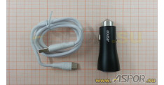 Автомобильное зарядное ASPOR A918, USB + кабель USB - Type-C, черный