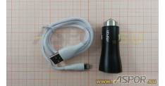 Автомобильное зарядное ASPOR A918, USB  + кабель USB - Lightning, черный