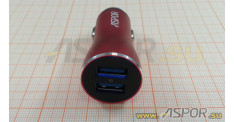 Автомобильное зарядное ASPOR A918, USB  + кабель USB - Lightning, красный