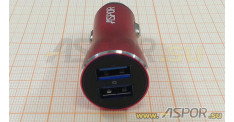 Автомобильное зарядное ASPOR A918, USB + кабель USB - Type-C, красный
